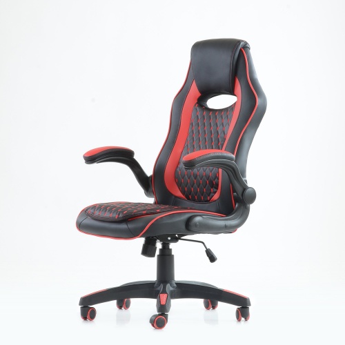 Кресло Barneo K-37 черная кожа красные  вставки